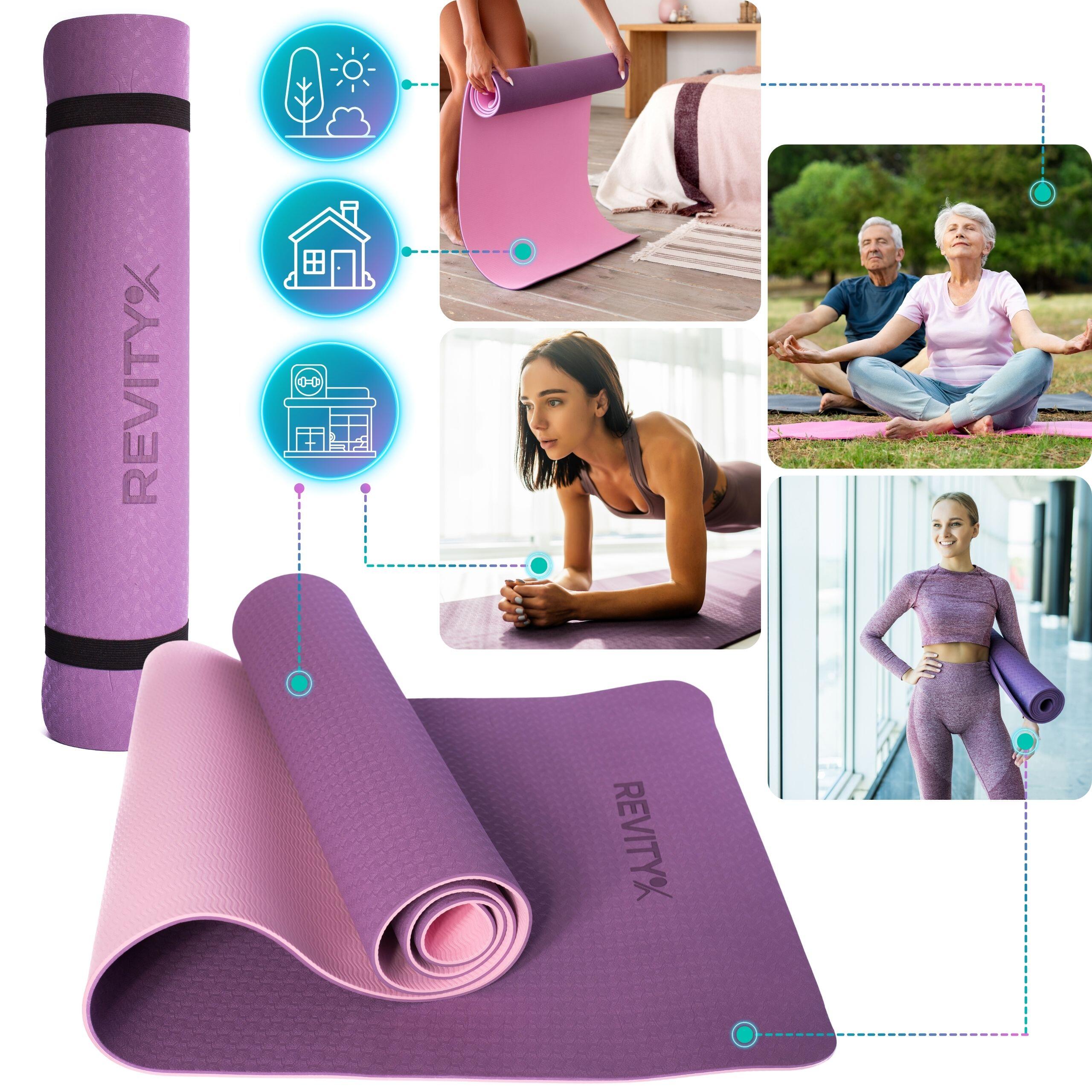 Tapis fitness yoga pilates 183×61×0,6 cm, sangle, guide d’exercicesPDF Revity 2/7
