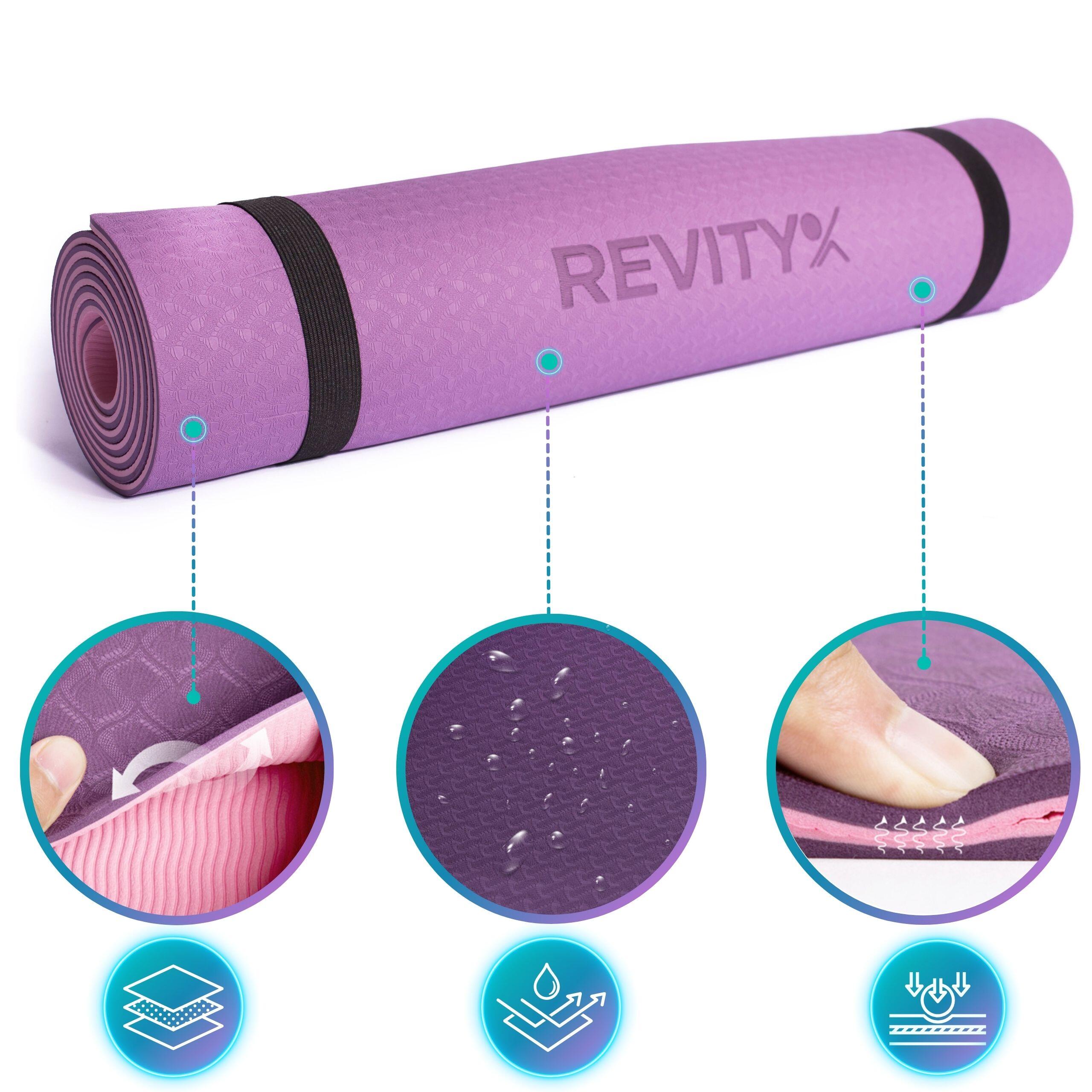 Tapis fitness yoga pilates 183×61×0,6 cm, sangle, guide d’exercicesPDF Revity 4/7