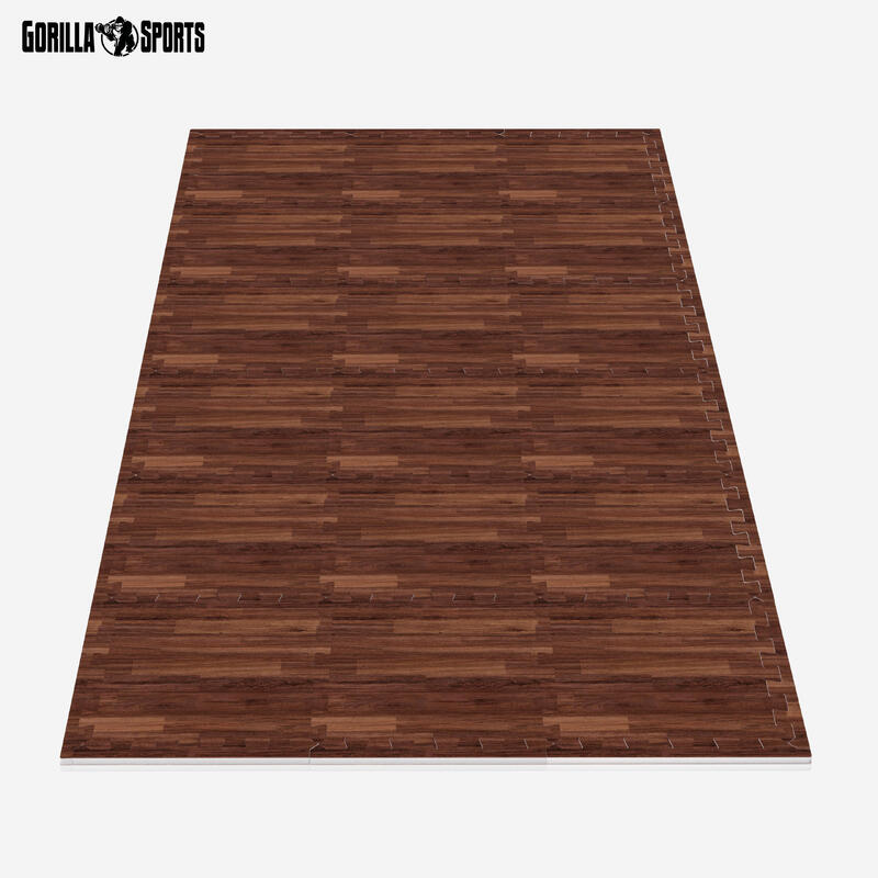 Set de 18 covorase de protectie, 30 x 30 cm, lemn inchis, Gorilla Sports®