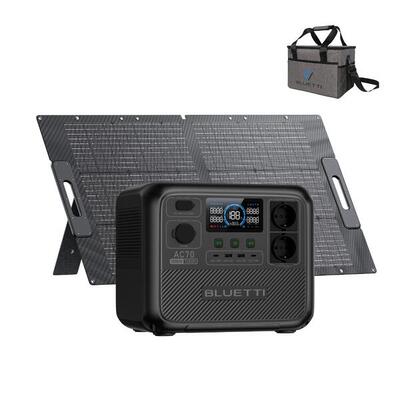 Generatore Solare Portatile BLUETTI AC70 1000W+Pannello Solare 100W per Roulotte