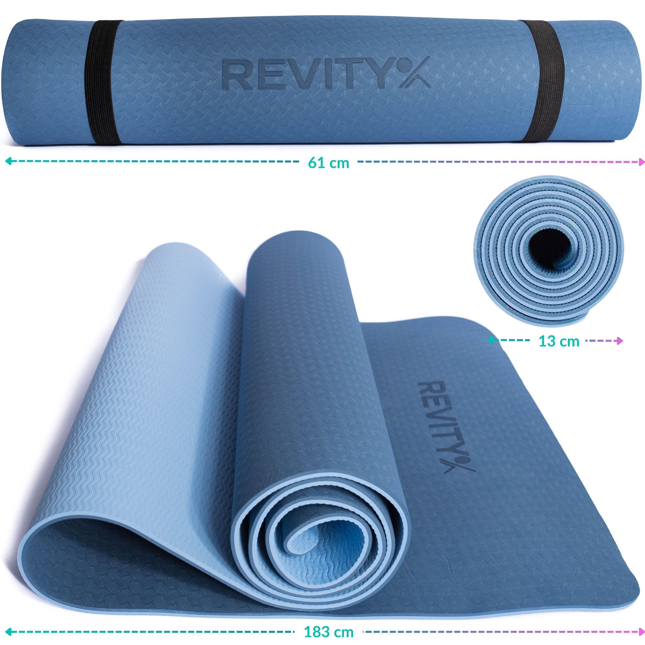 Esterilla yoga y fitness de 183×61×0,6 cm, correa, plan de ejercicios PDF, azul 3/7