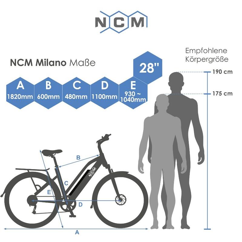 Vélo Electrique Trekking NCM Milano Plus Blanc - 28'', 250W, Batterie 48V