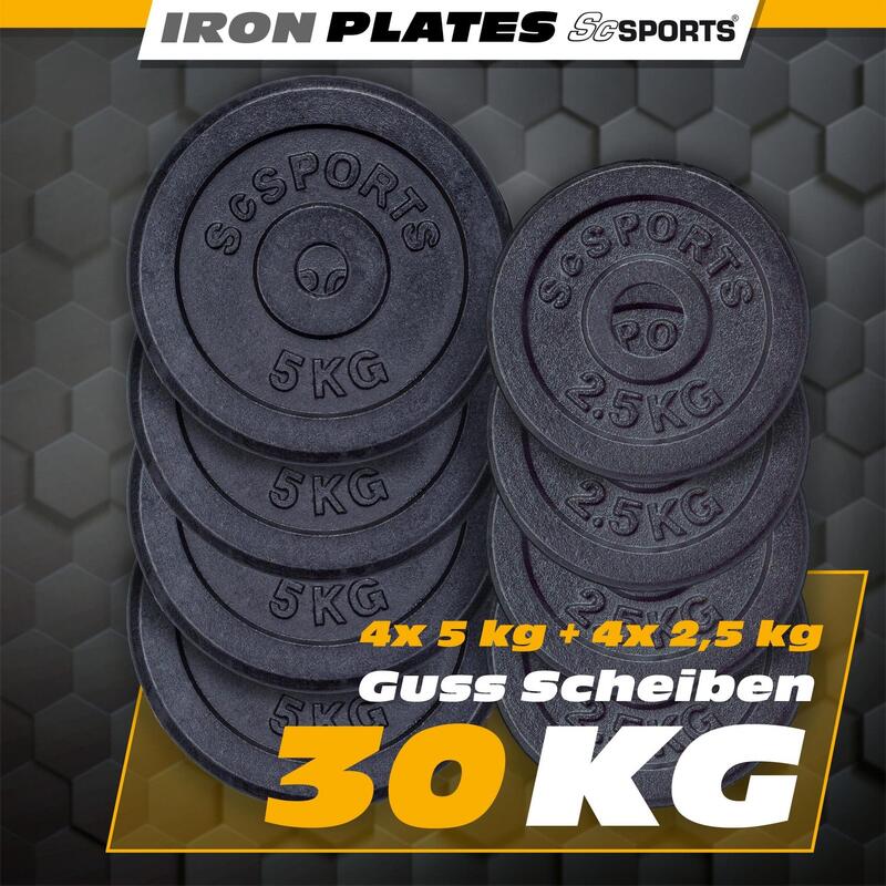 Set de discuri 30 kg (4 x 2.5 kg 4 x 5 kg) 30 si 31 mm fonta negru