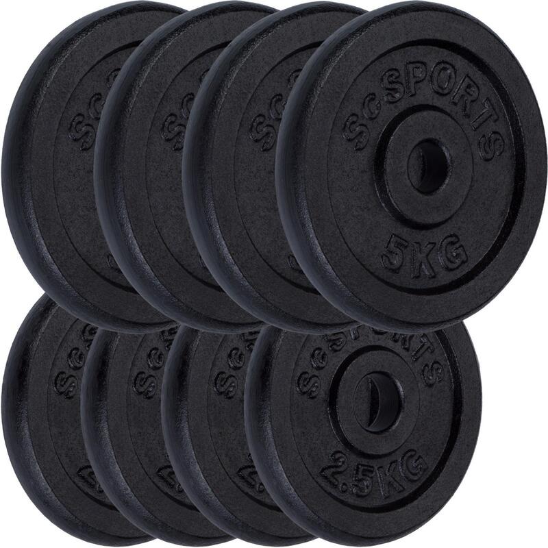 Set de discuri 30 kg (4 x 2.5 kg 4 x 5 kg) 30 si 31 mm fonta negru