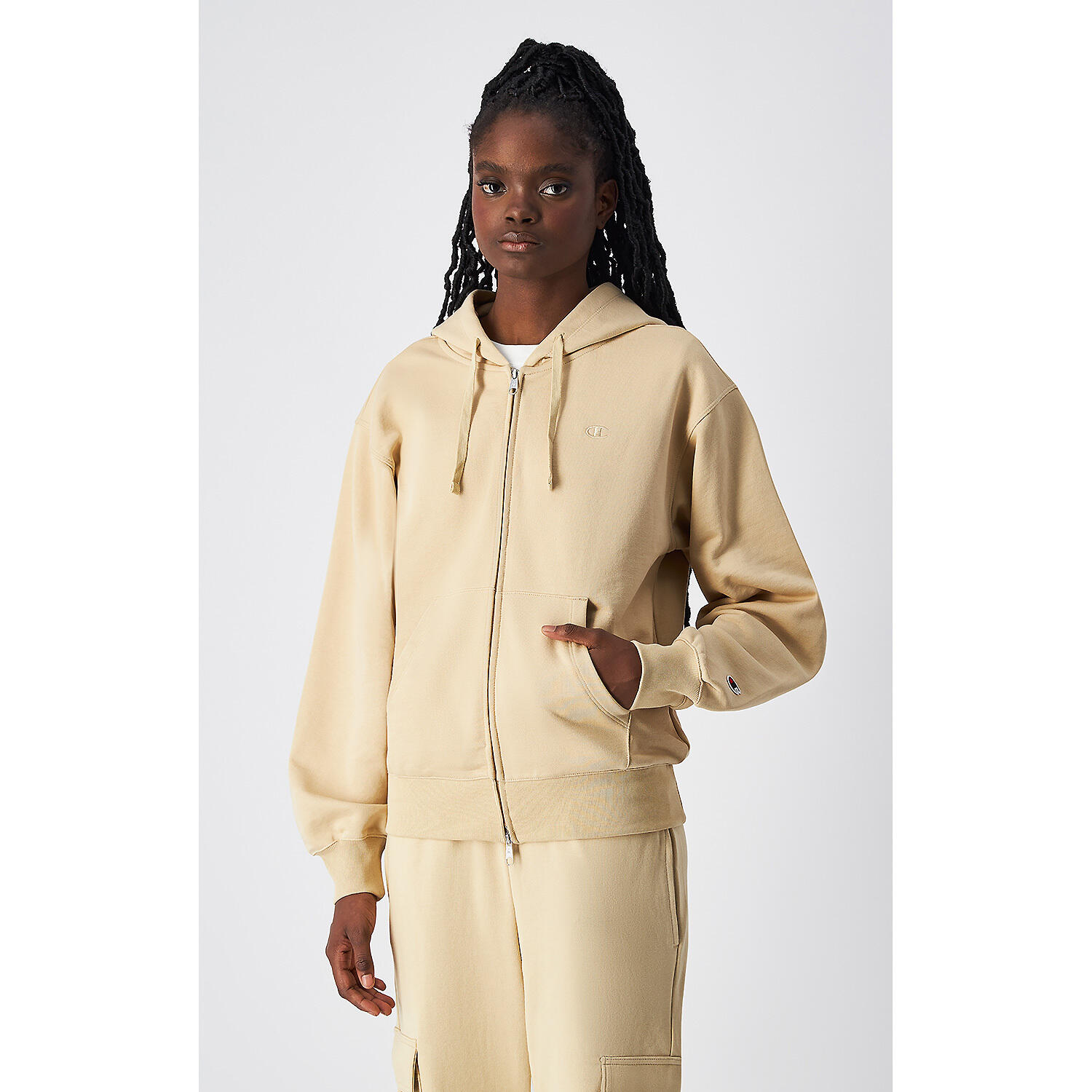 Champion FULL ZIP HOODIE SWEATSHIRT Heavy Soft Compact Donna Naturale, M 2/4