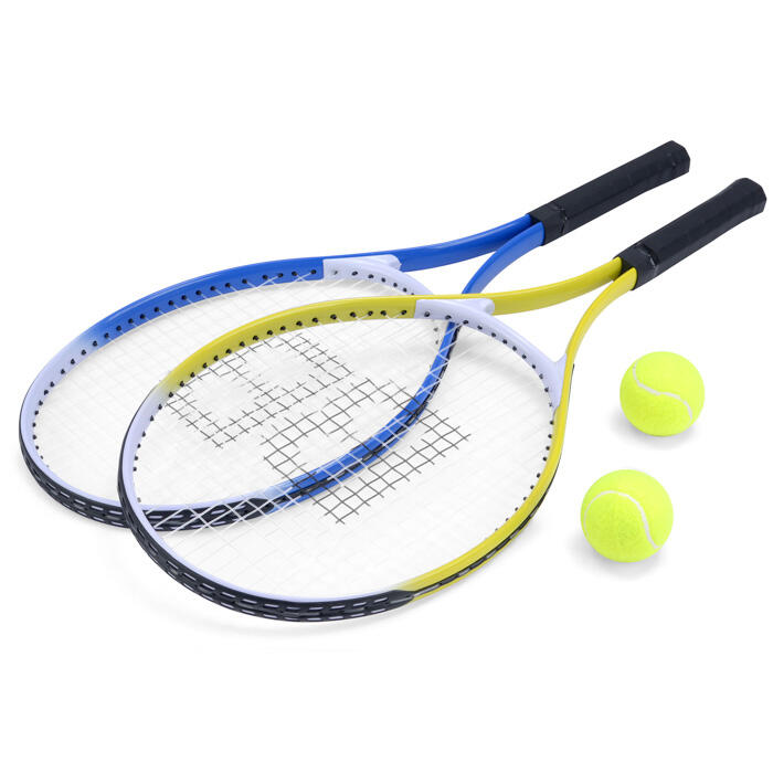 TOYRIFIC Baseline Tennis Racket Set with Carry Bag, for Kids and Adults, Blue/Yellow