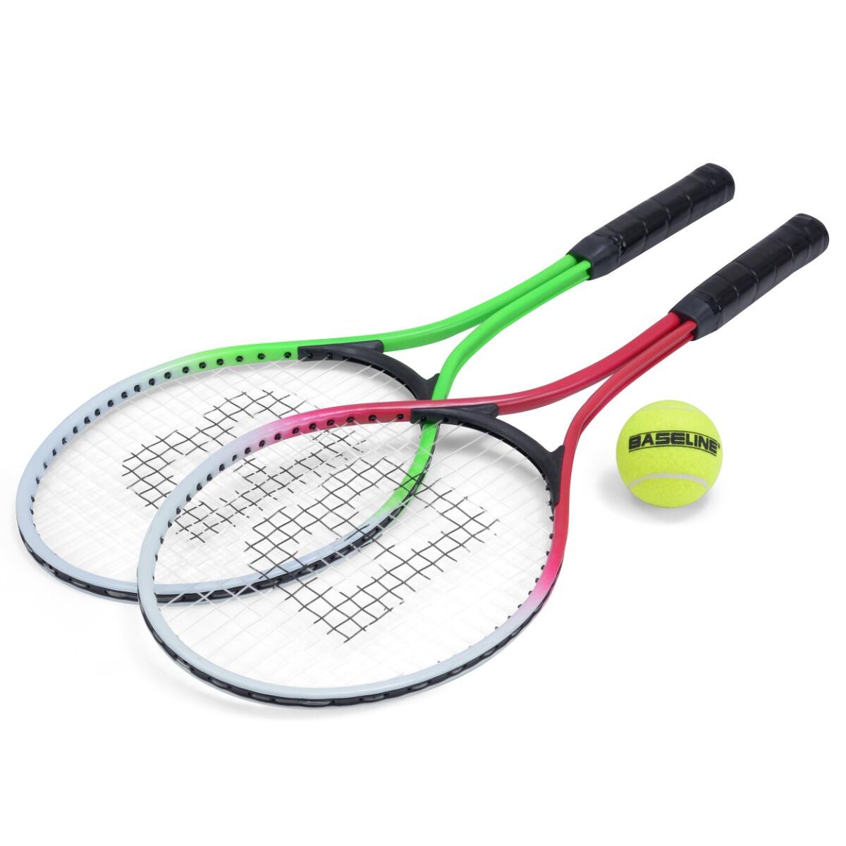 TOYRIFIC Baseline Tennis Racket Set for Kids, 2 Rackets and Ball, Green/Red