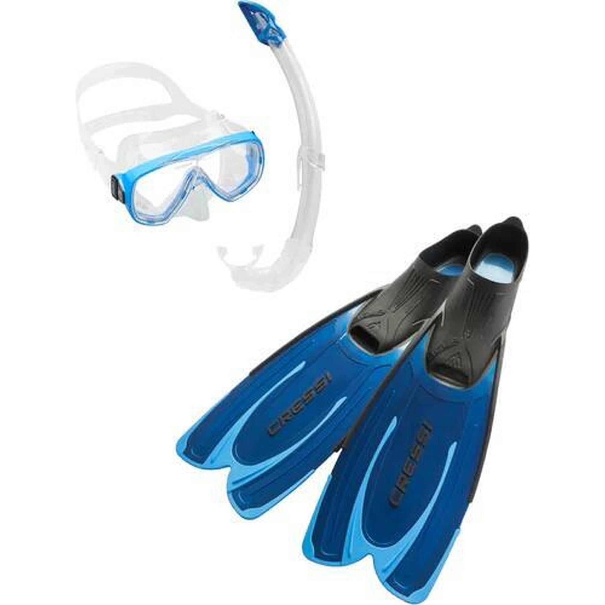Cressi - Kit De Snorkeling Cressi Avec Masque, Tuba Et Palmes Bleues - Kit De Snorkeling - Bleu|vert - 35/38 - Decathlon