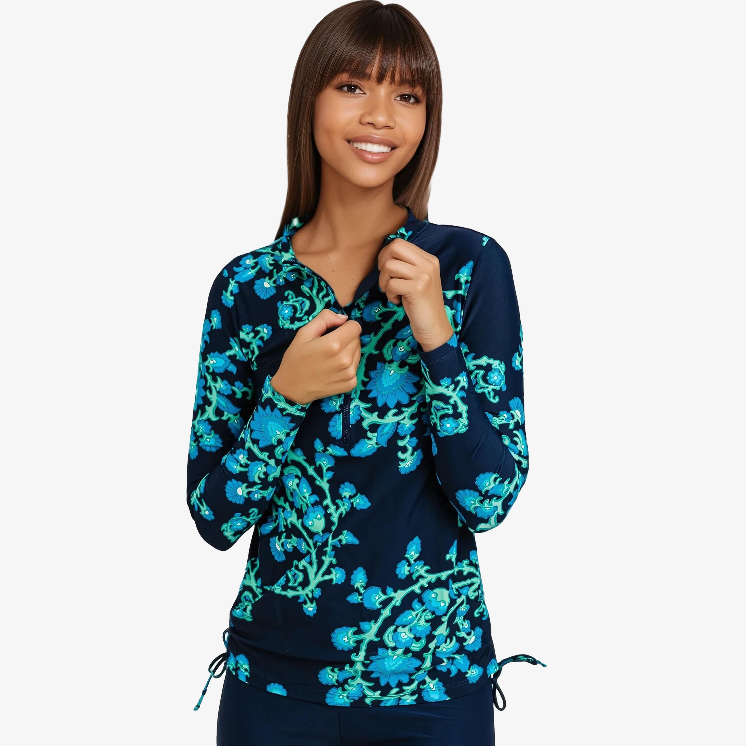 Women's Half-Zip Long Sleeve Rash Guard UPF 50+ Nora Swim Top