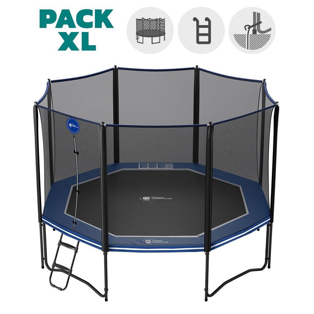 France Trampoline - Trampoline Octopulse 390cm - Filet De Protection, Echelle + Kit D'Ancrage - Trampoline - Bleu|noir - 390 Cm - Decathlon