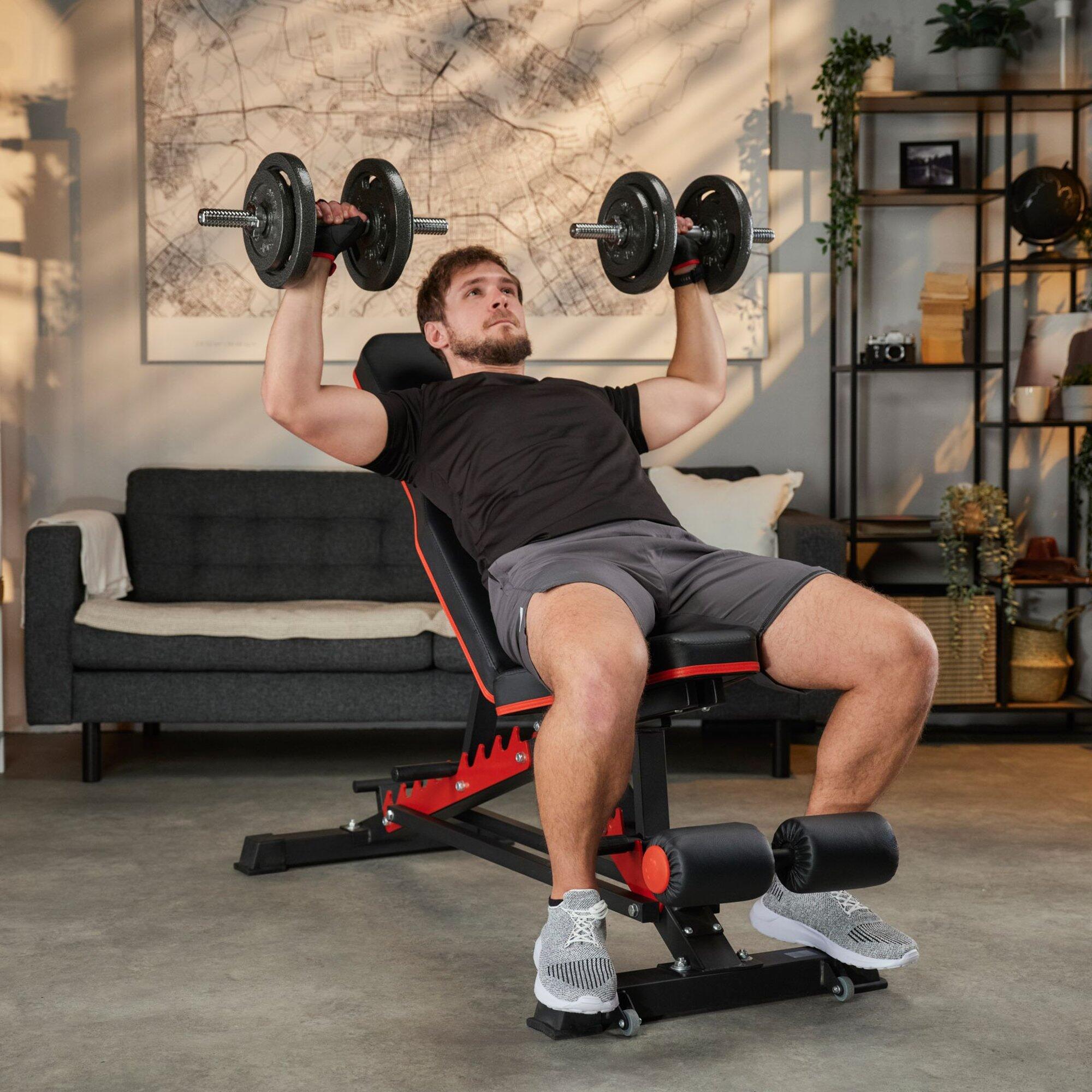 Manubri in ghisa regolabili Hop-Sport, peso 2x30kg, con guanti 5/7