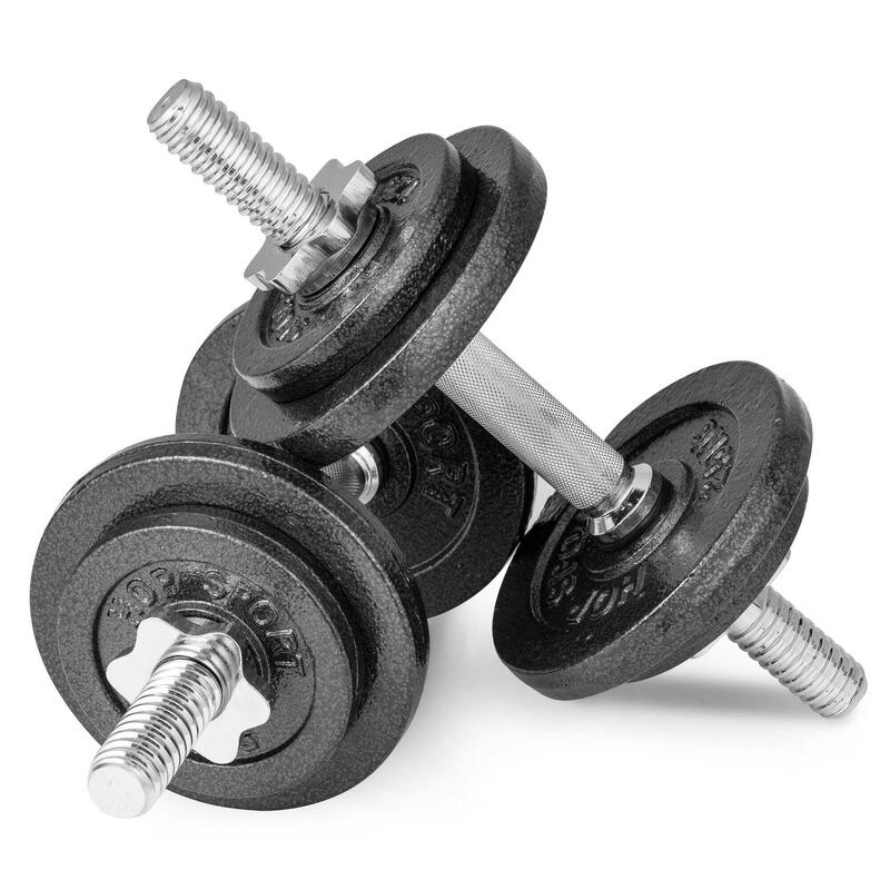 Hantle żeliwne Hop-Sport strong 2x10kg z rękawiczkami