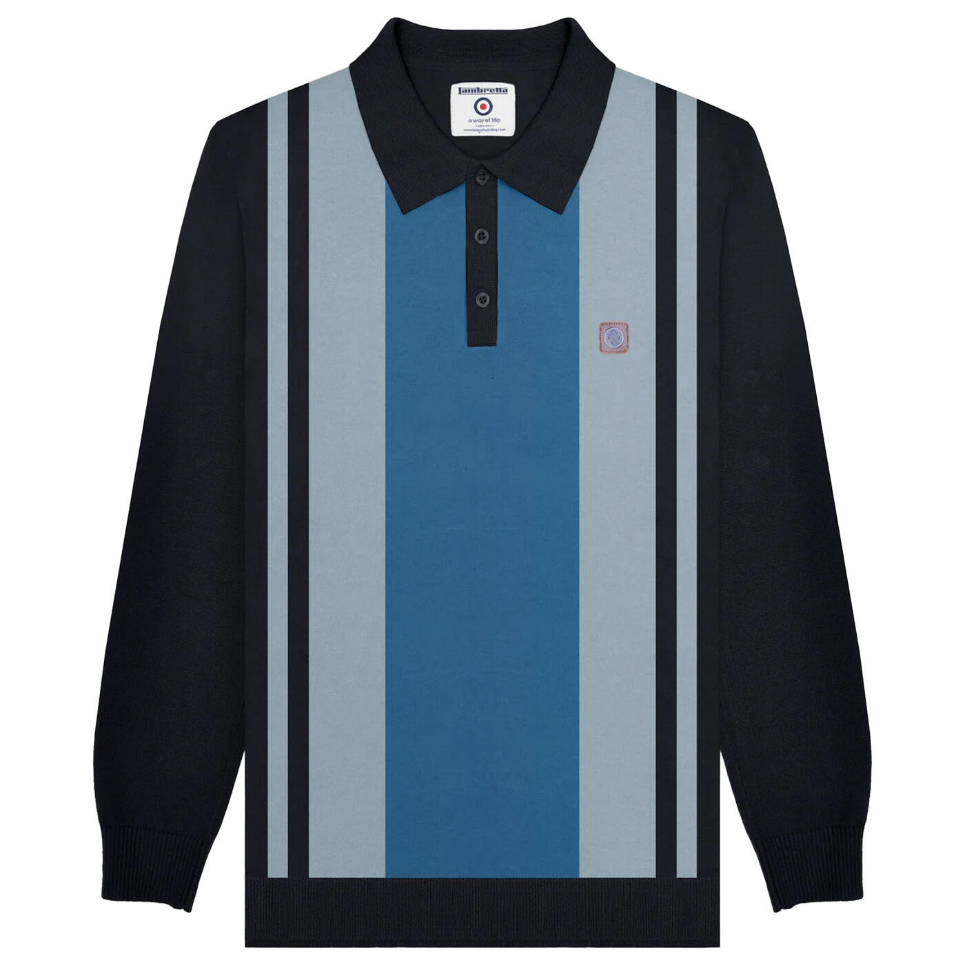 Lambretta Mens AW24 Vintage Panelled Long-Sleeved Polo Shirt
