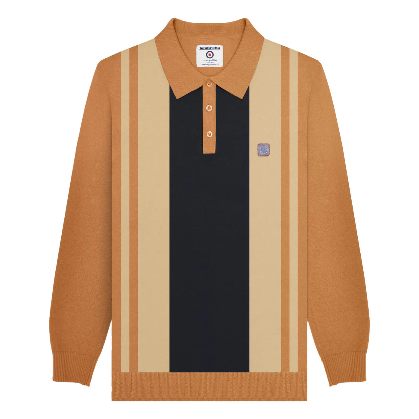 Lambretta Mens AW24 Vintage Panelled Long-Sleeved Polo Shirt