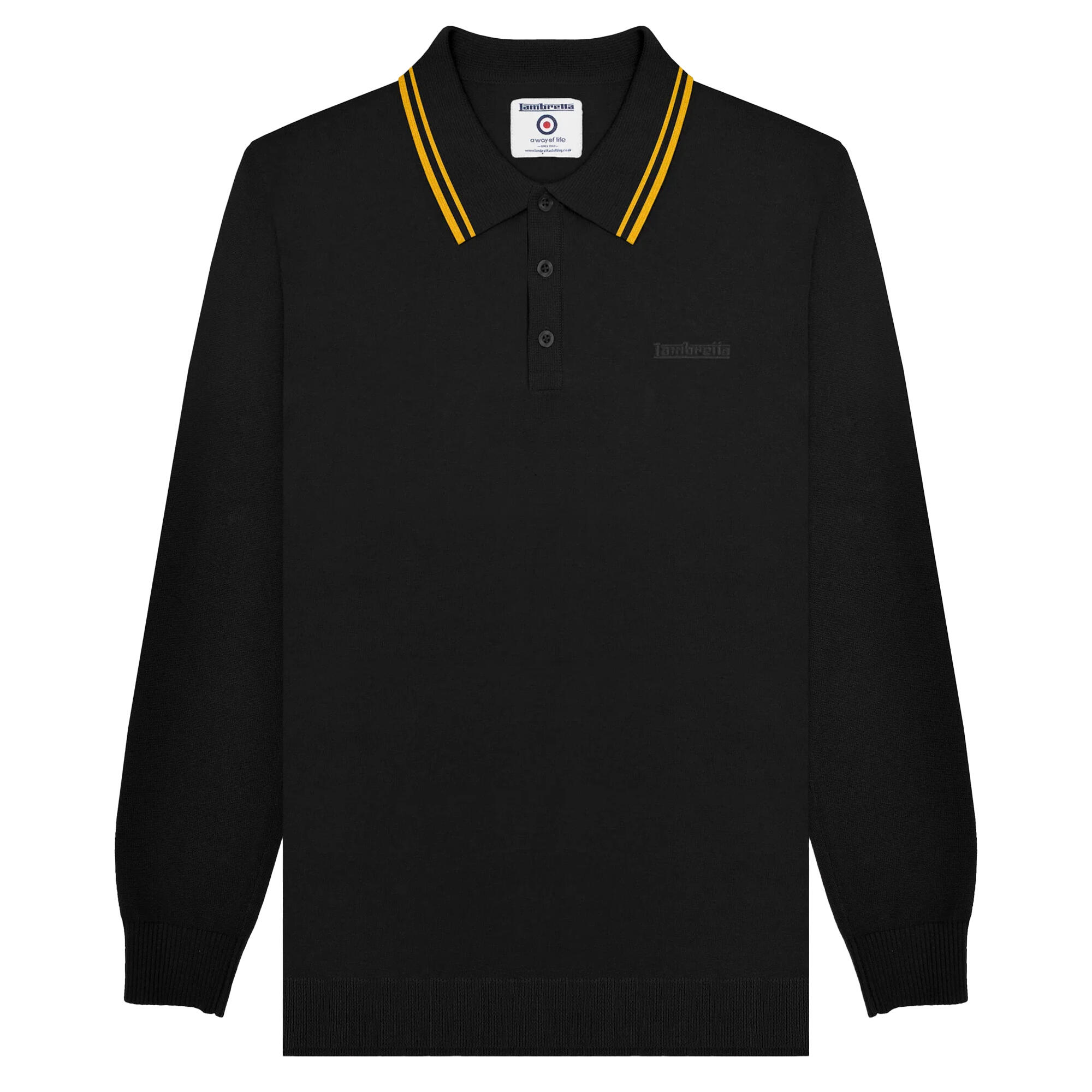 Lambretta Mens Knitted Tipped Long-Sleeved Polo Shirt