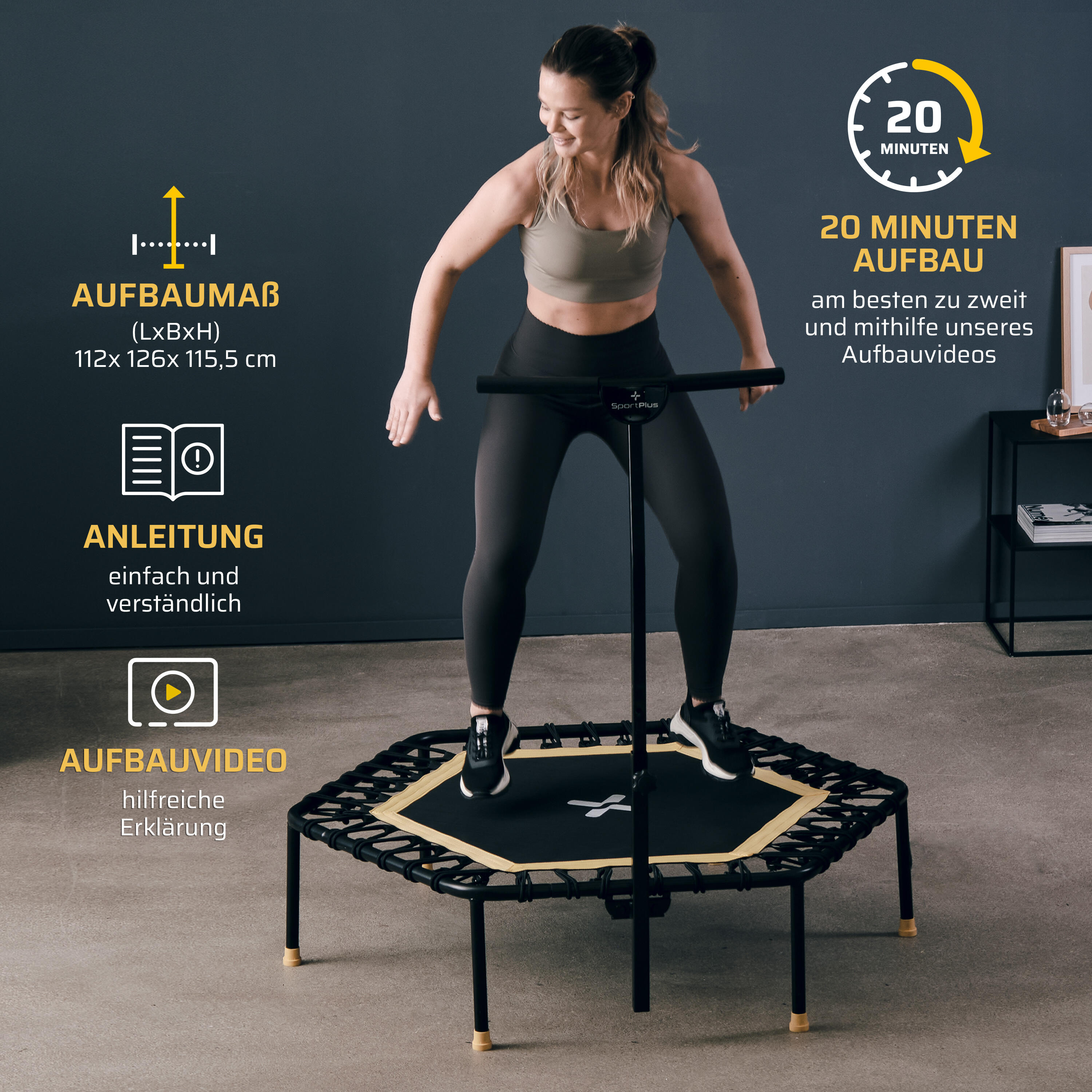 Trampoline SportPlus cordes élastiques, doux pour les articulations 6/7