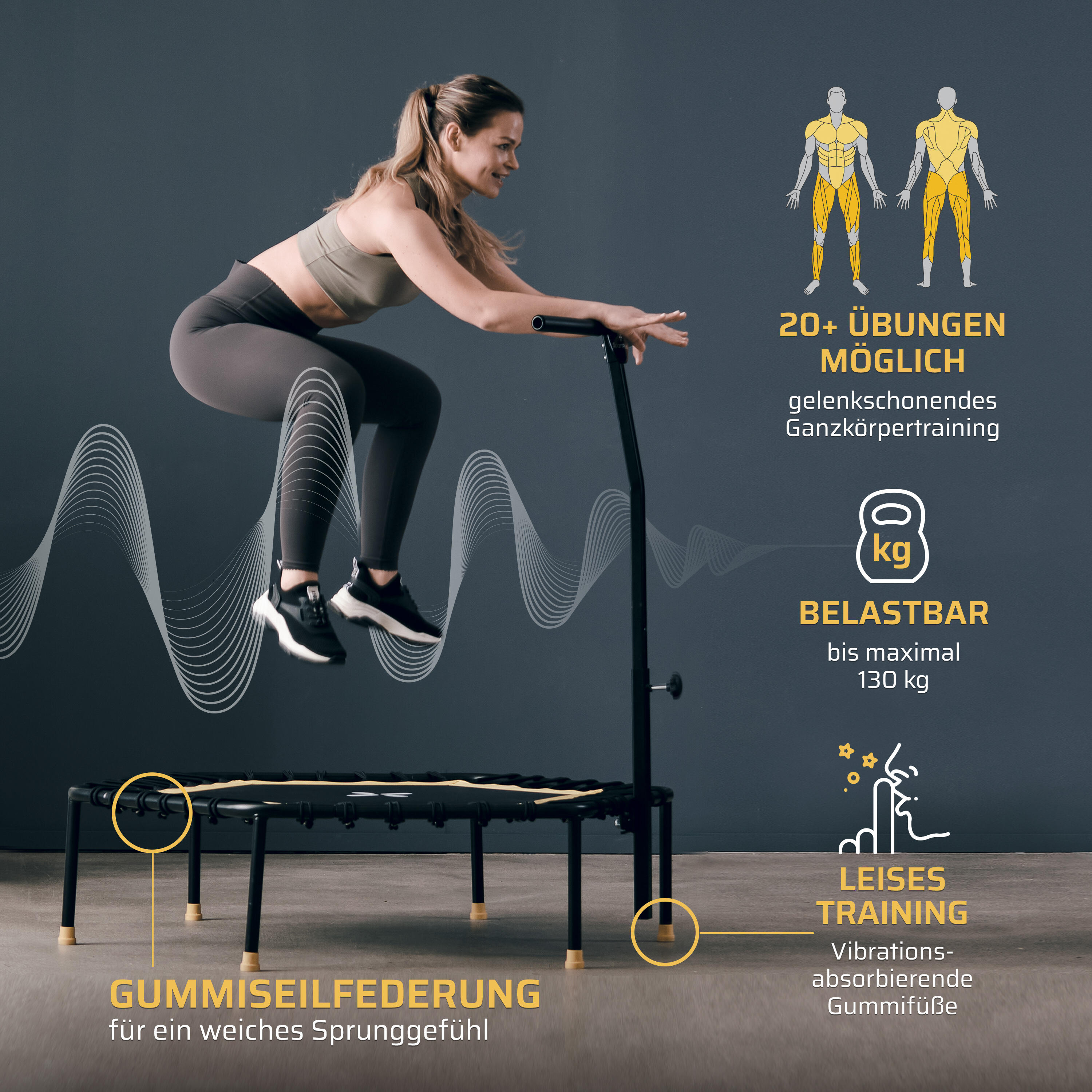 Trampoline SportPlus cordes élastiques, doux pour les articulations 2/7