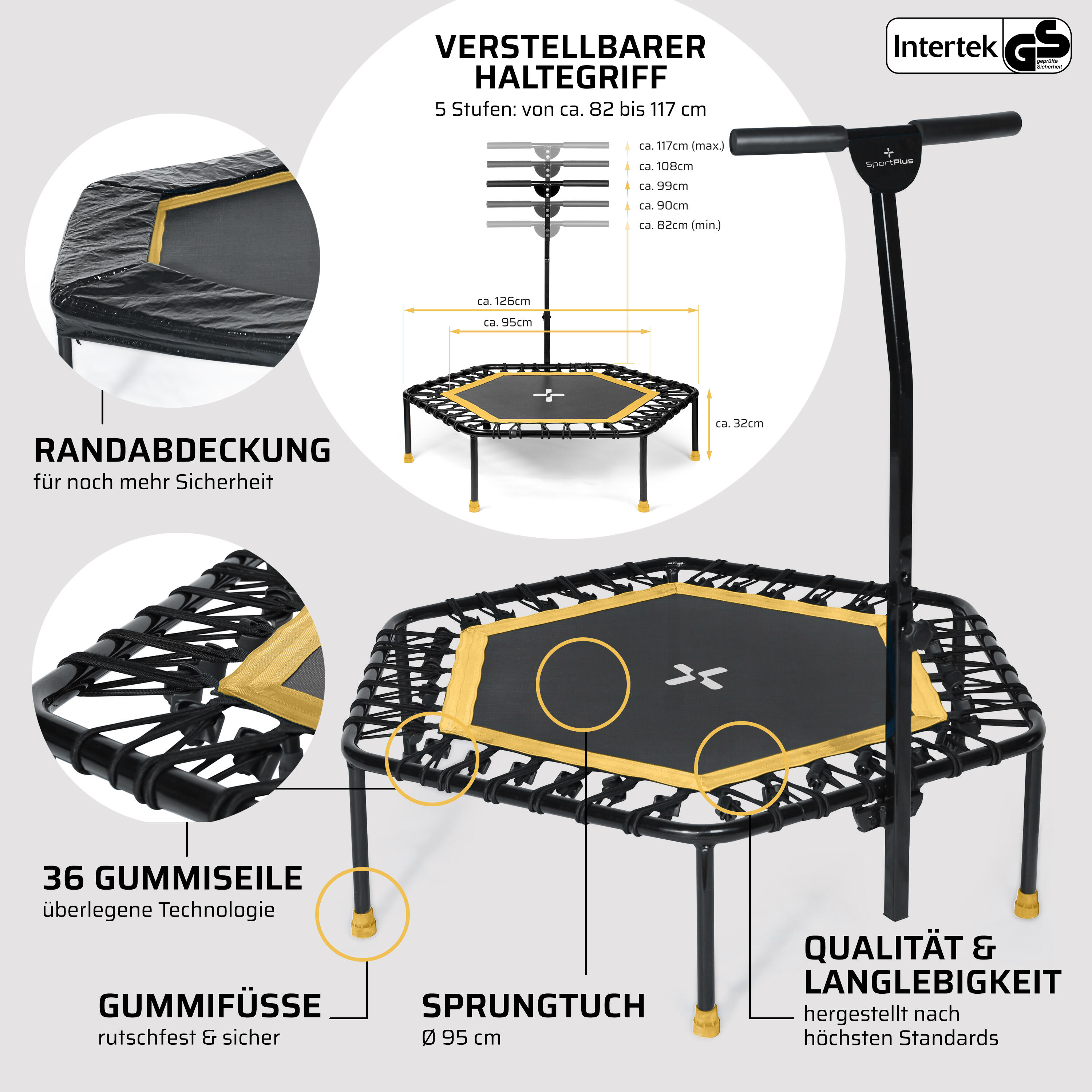 Trampoline SportPlus cordes élastiques, doux pour les articulations 3/7