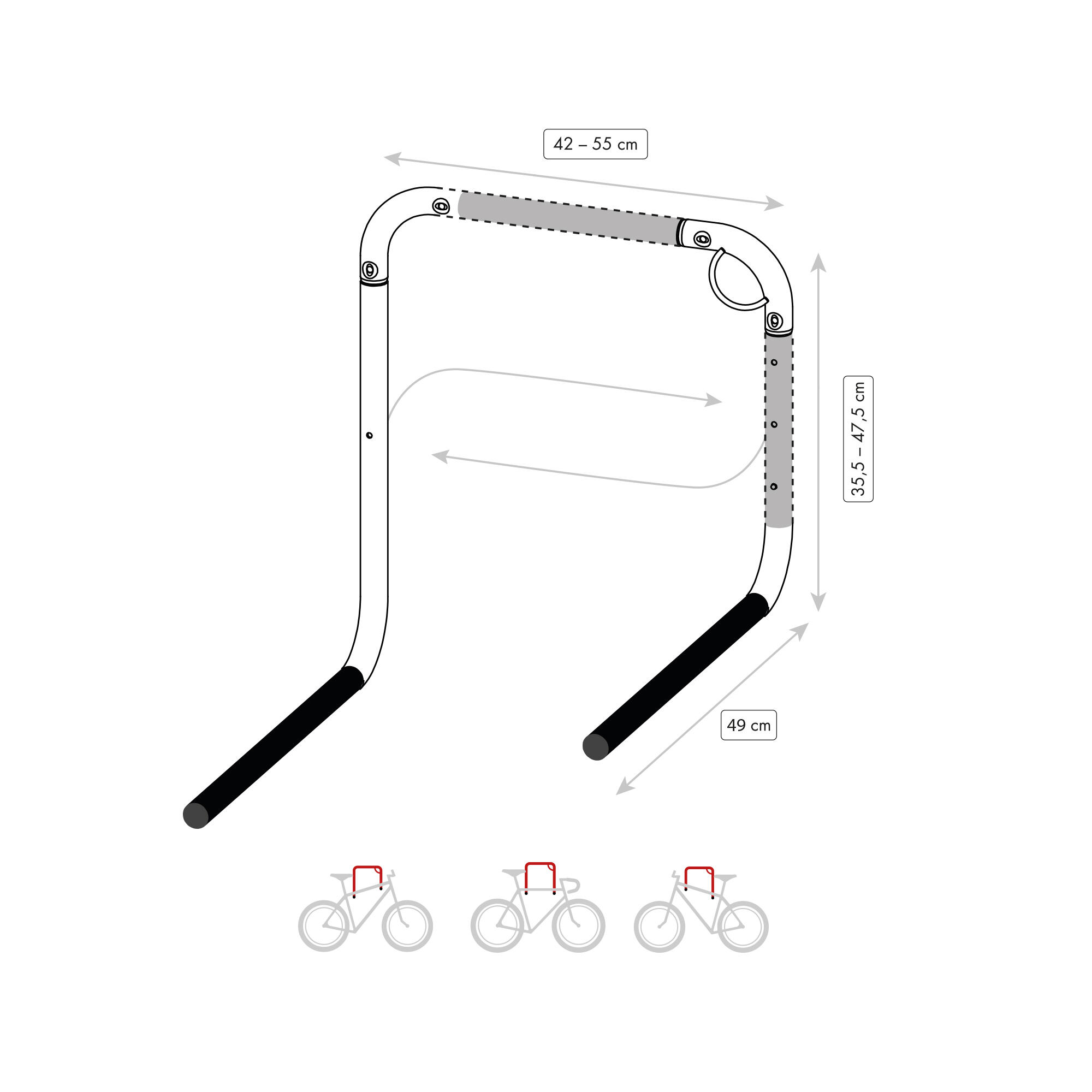 Soporte Bicicleta Pared Regulable Fabricado en Acero Acabado en Rojo 4/6