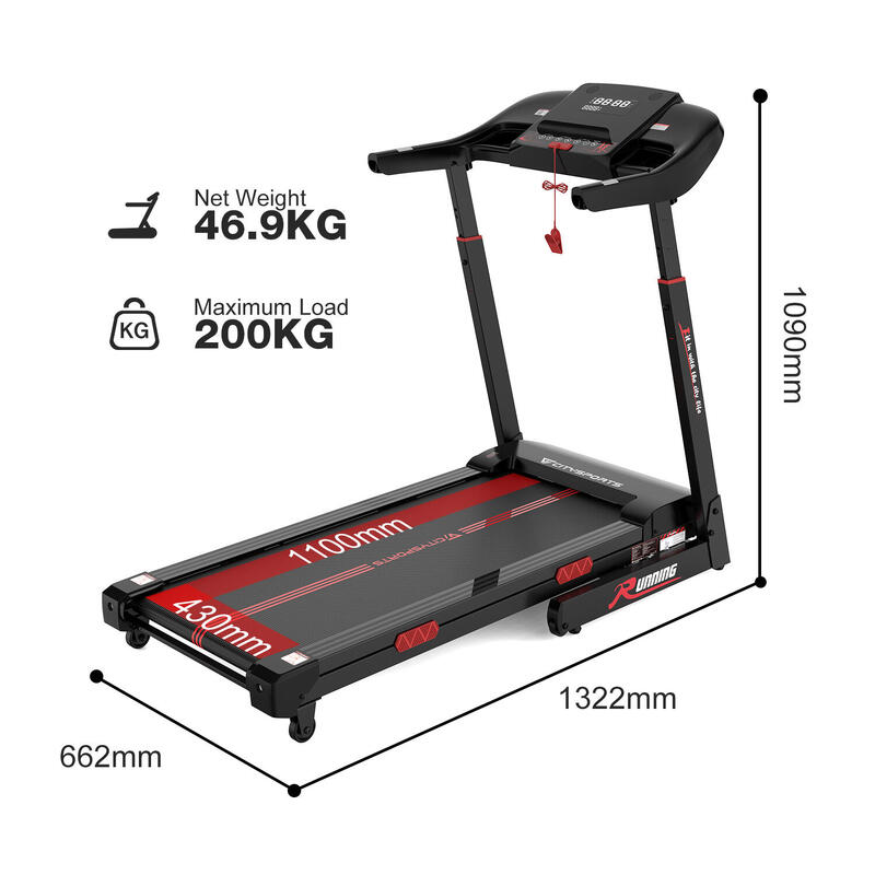 Tapis de Course Pliable et Inclinable 15%-WP16-2200W-15km/h-APP-Télécommande