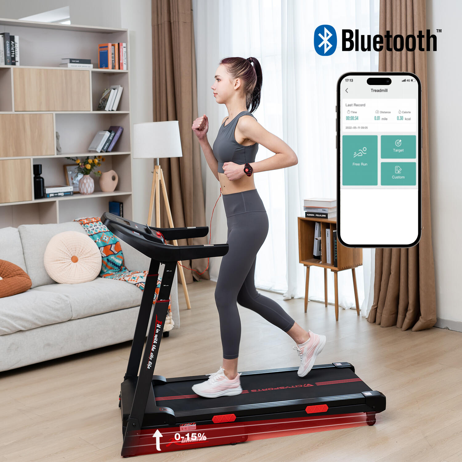 Laufband Klappbare mit 15 % Steigung-WP16-2200W-15km/h-APP-Fernbedienung 6/7