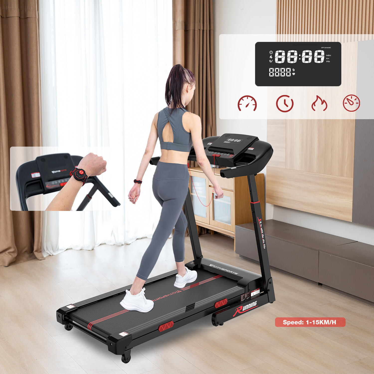 Laufband Klappbare mit 15 % Steigung-WP16-2200W-15km/h-APP-Fernbedienung 2/7