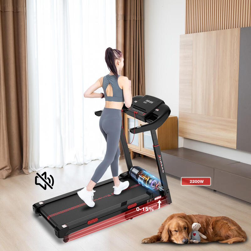 Tapis de Course Pliable et Inclinable 15%-WP16-2200W-15km/h-APP-Télécommande
