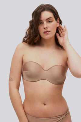 Top bikini bandeau bronce con brillo copa C