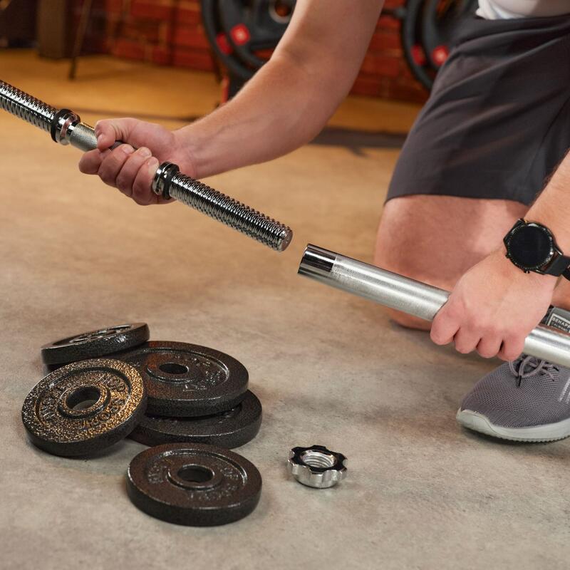 Set gantere fontă 2x15kg Hop-Sport reglabil cu mănuși