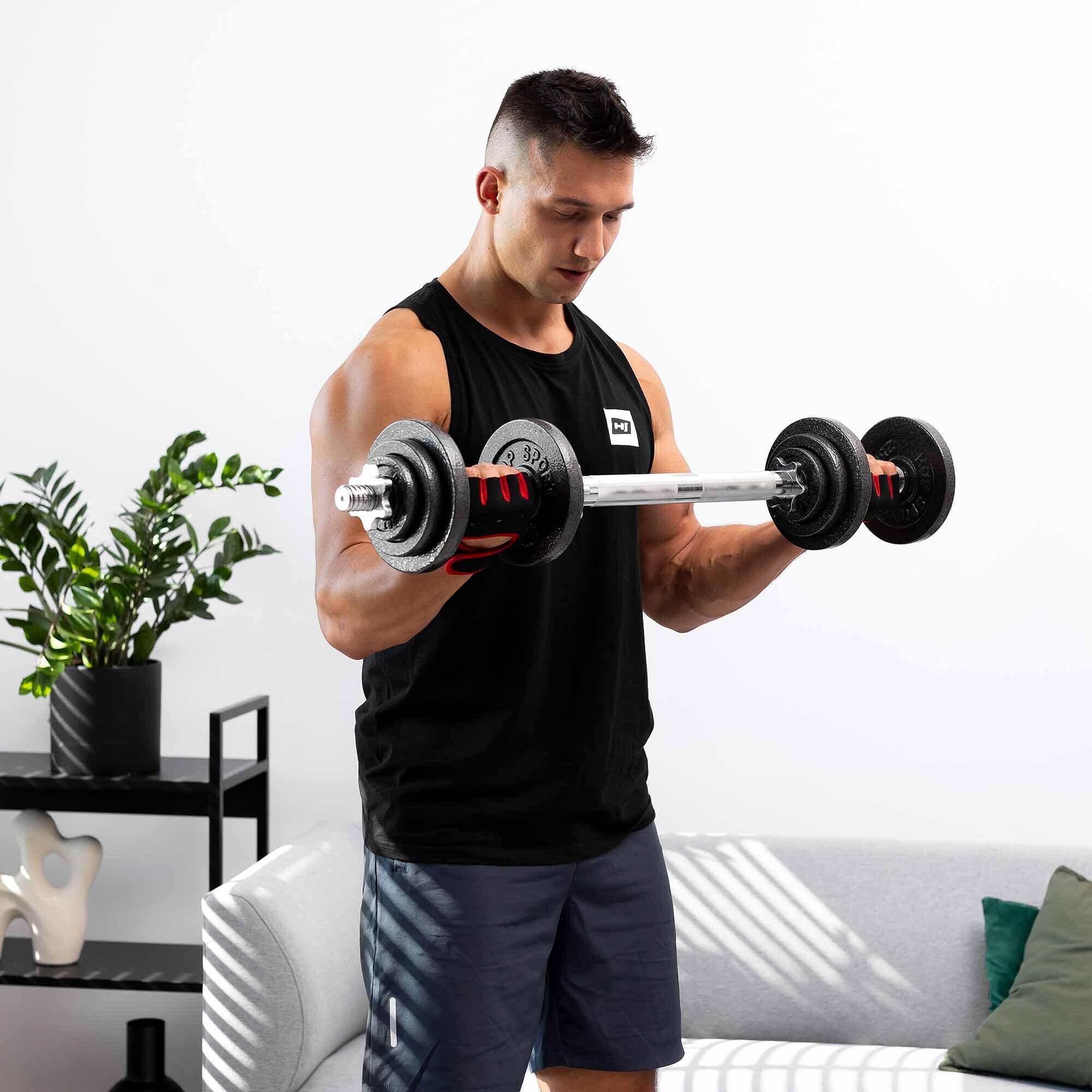 Ensemble d'haltères en fonte 2x10kg Hop-Sport HS-ID2x10C avec barre extensible 2/7