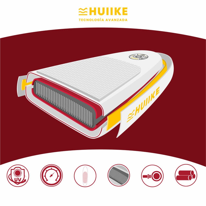 Tabla Paddle Surf Hinchable Accesorios Premium HUIIKE, Granate, Gran Estabilidad 6/8