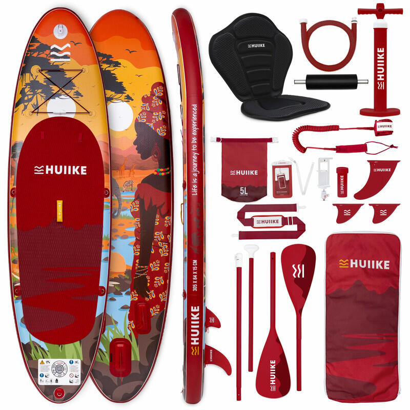 Nafukovací Paddleboard Prkno s Příslušenstvím, HUIIKE, Vínová, Stabilita