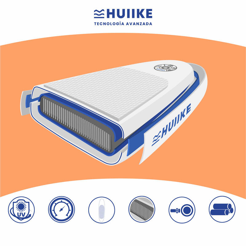 Opblaasbaar Supboard met Premium Accessoire HUIIKE, Blauw, Hoge Stabiliteit 6/8