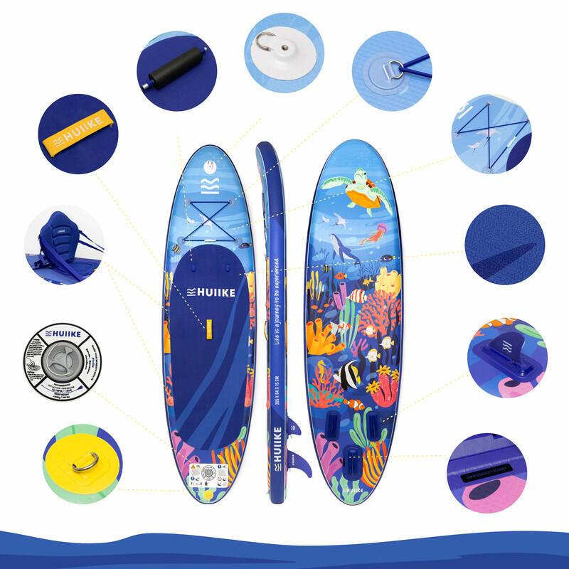 Opblaasbaar Supboard met Premium Accessoire HUIIKE, Blauw, Hoge Stabiliteit 2/8