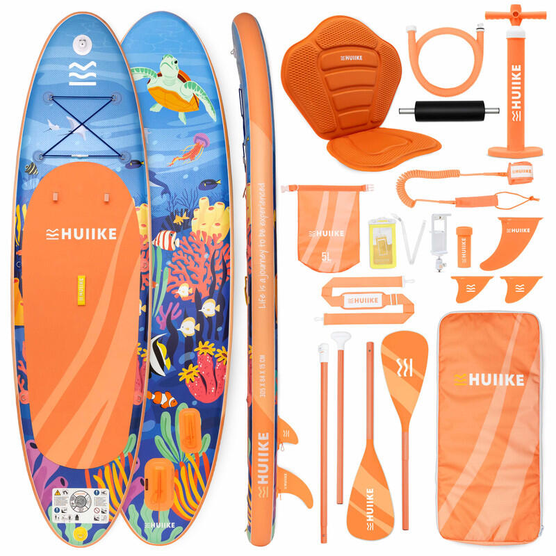 Huiike - Paddle Gonflable Adulte Accessoires Premium Huiike, Corail, Haute Stabilité - Set De Stand Up Paddle - Orange|rose - 305 Mm - Decathlon