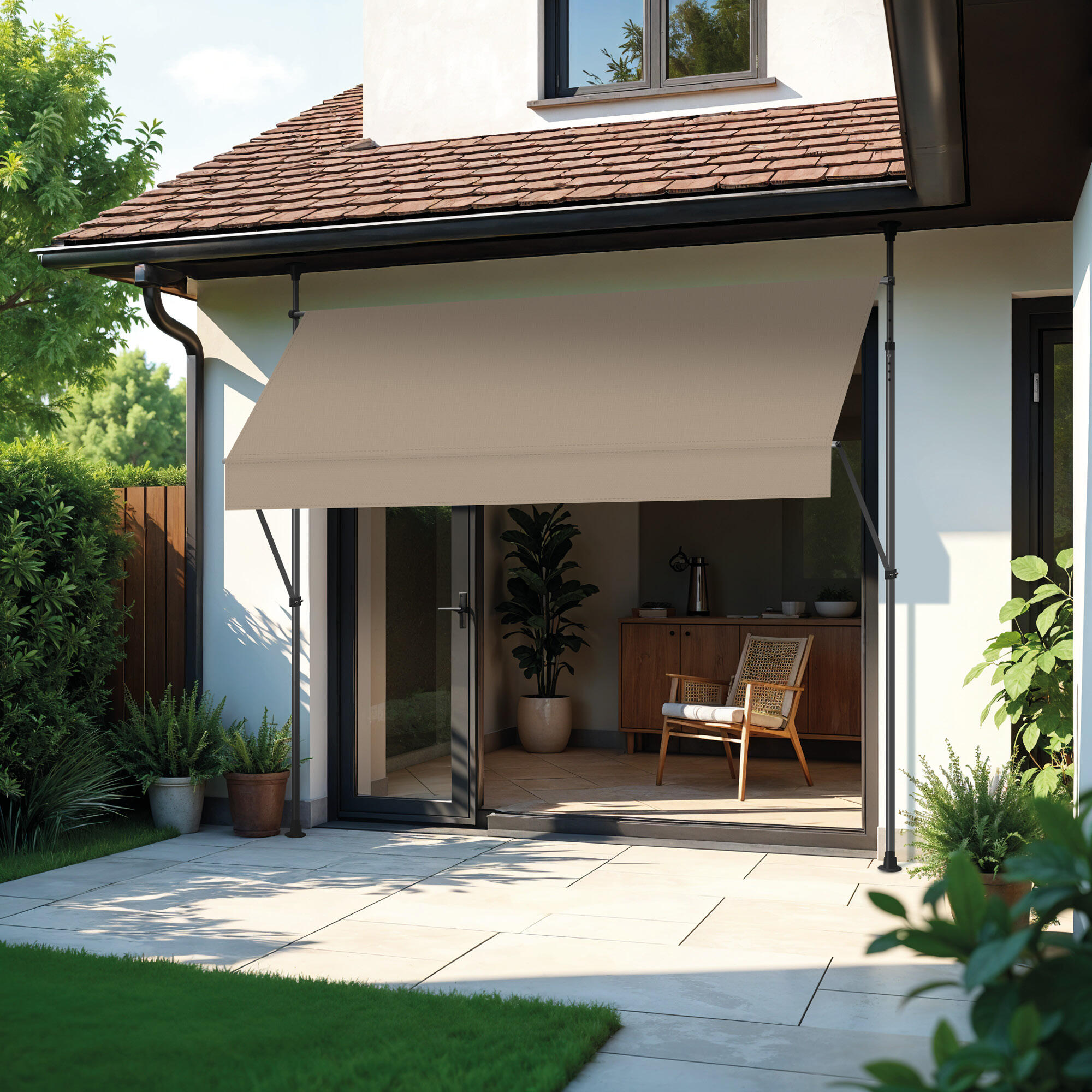 Toldo camping Ajustable sin Taladrar Cityline Beige - 3x1,2m - Protección UV 2/7