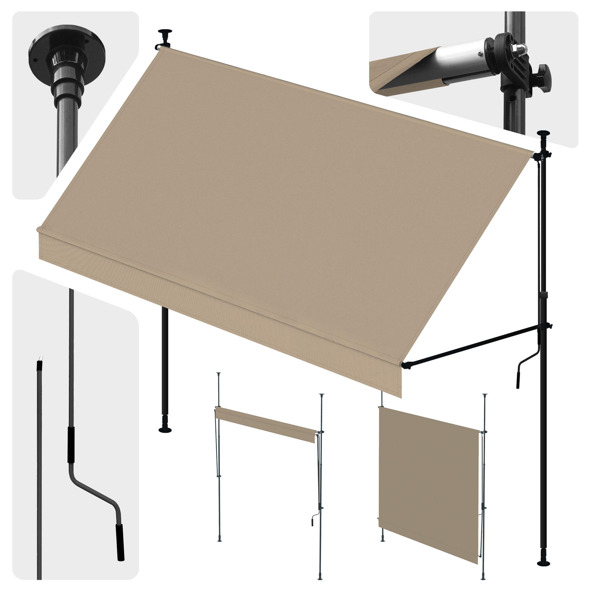 Toldo camping Ajustable sin Taladrar Cityline Beige - 3x1,2m - Protección UV 5/7