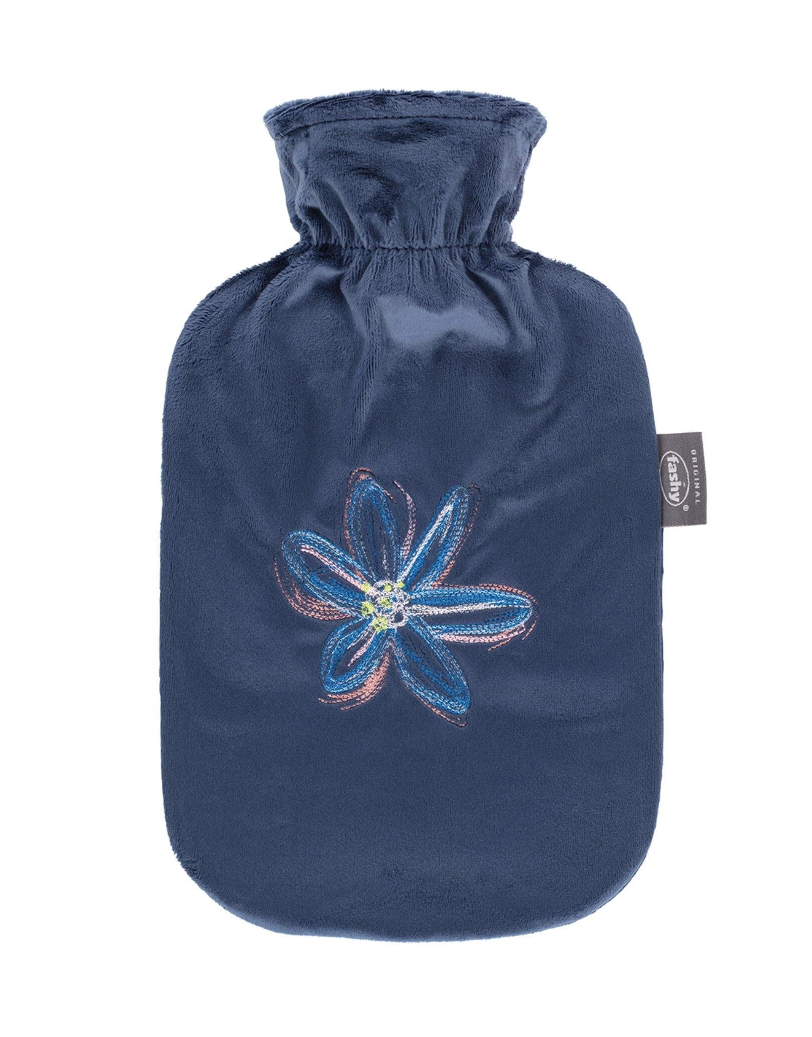 FASHY Fashy 2 Litre Hot Water Bottle with Floral Plush Cover - Navy