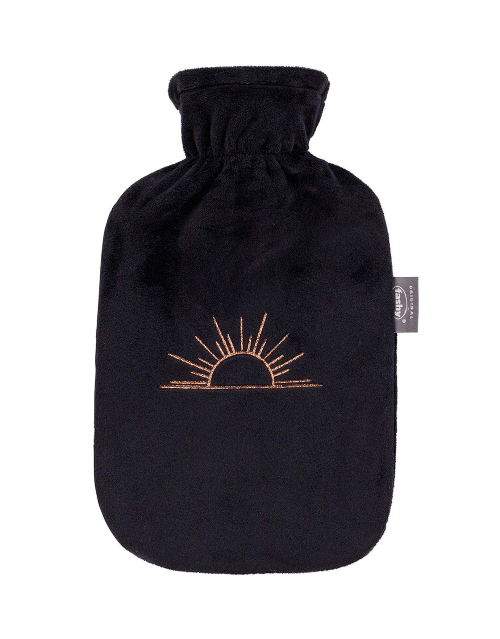 FASHY Fashy 2 Litre Hot Water Bottle with Sunrise Plush Cover - Black