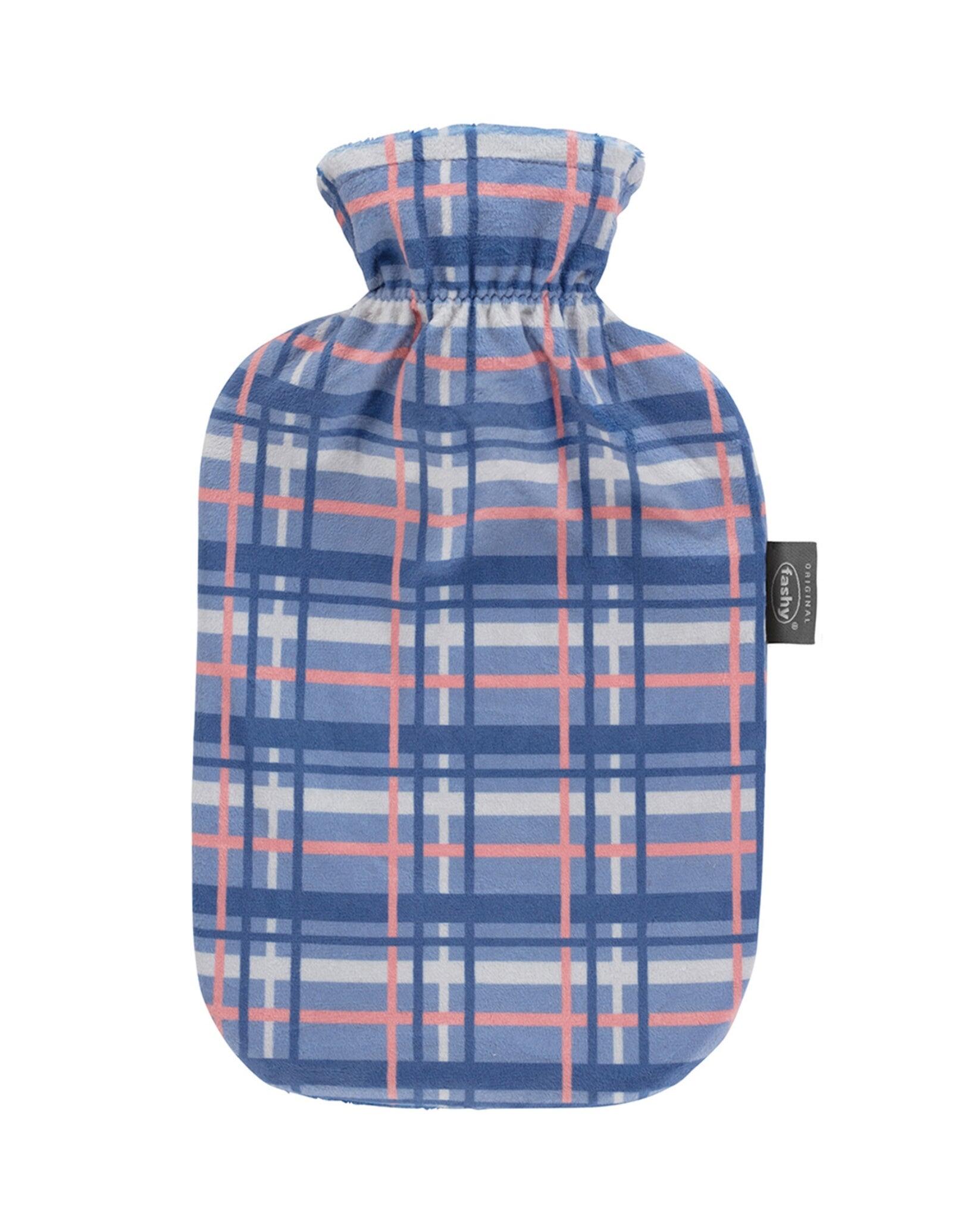 FASHY Fashy 2 Litre Hot Water Bottle with Tartan Plush Cover - Purple/Blue