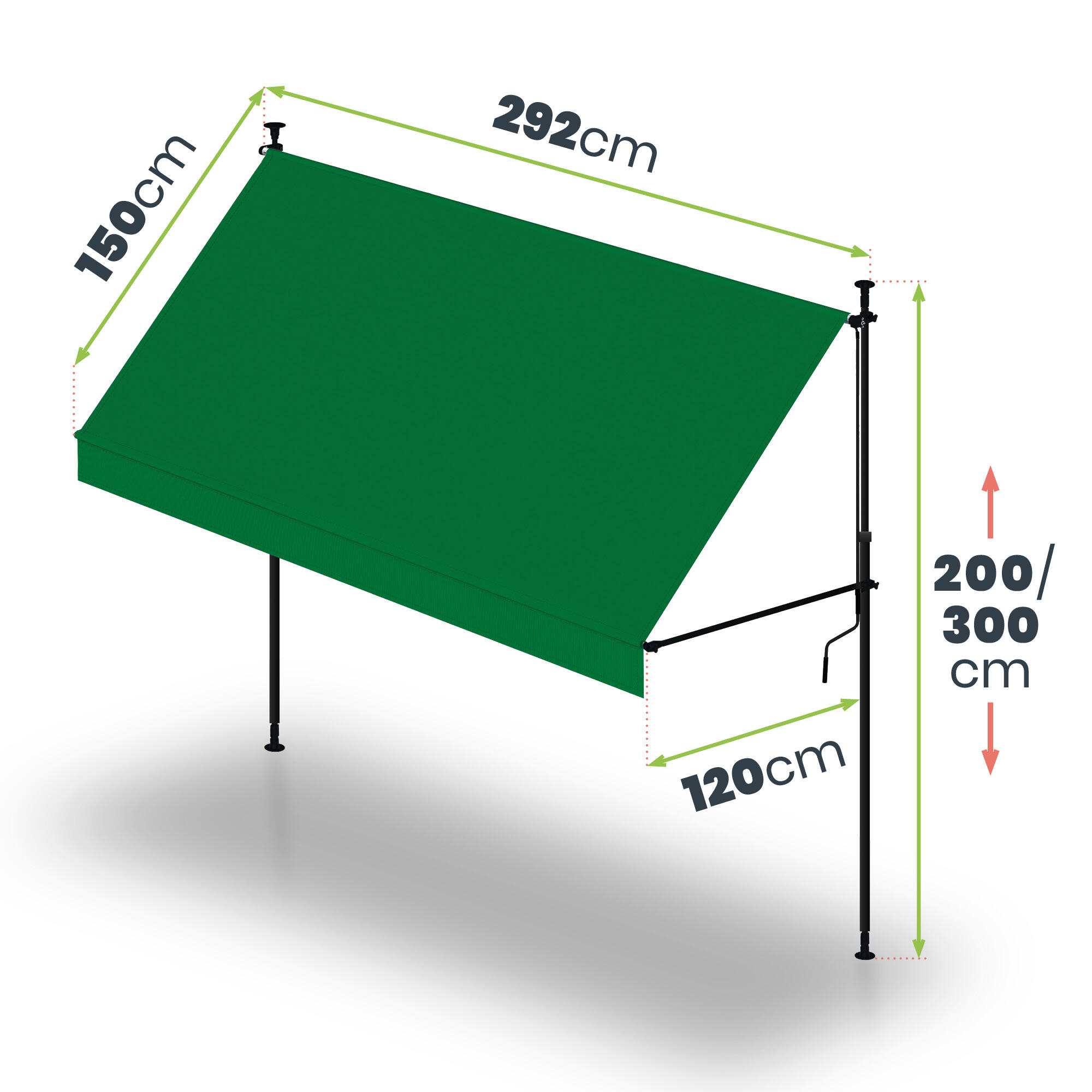 Toldo Cityline SMARTSUN Verde Ajustável sem Perfuração 3x1,2 m - Proteção UV. 5/7