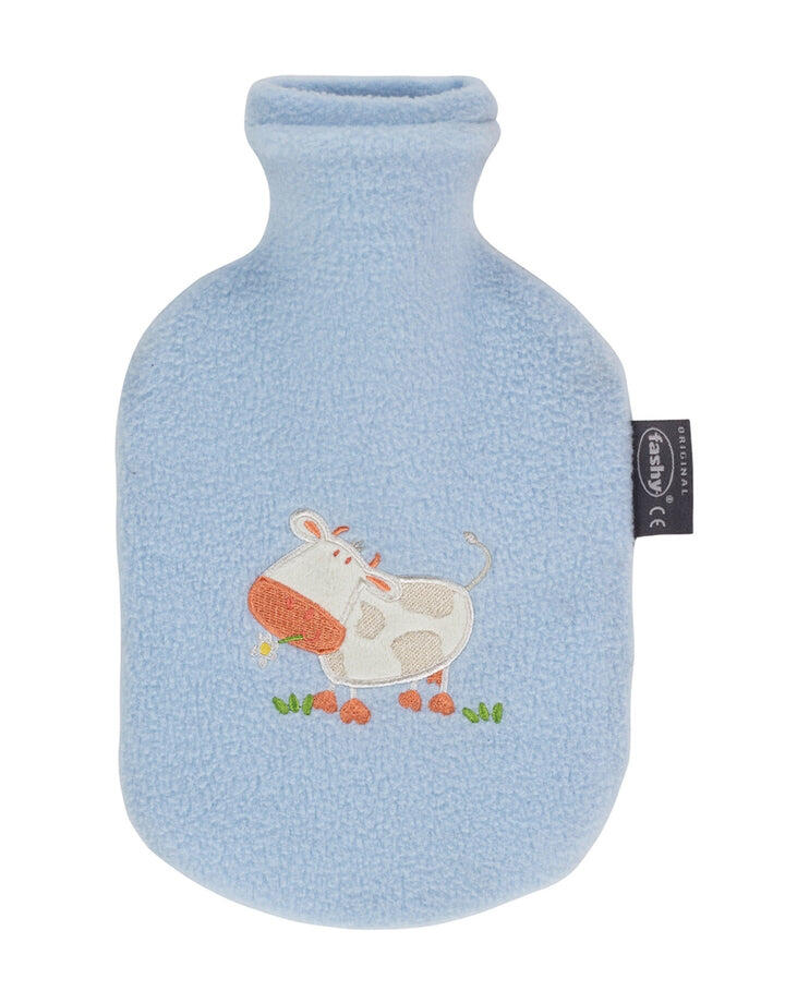 FASHY Fashy 0.8 Litre Hot Water Bottle with Animal Fleece Cover - Baby Blue
