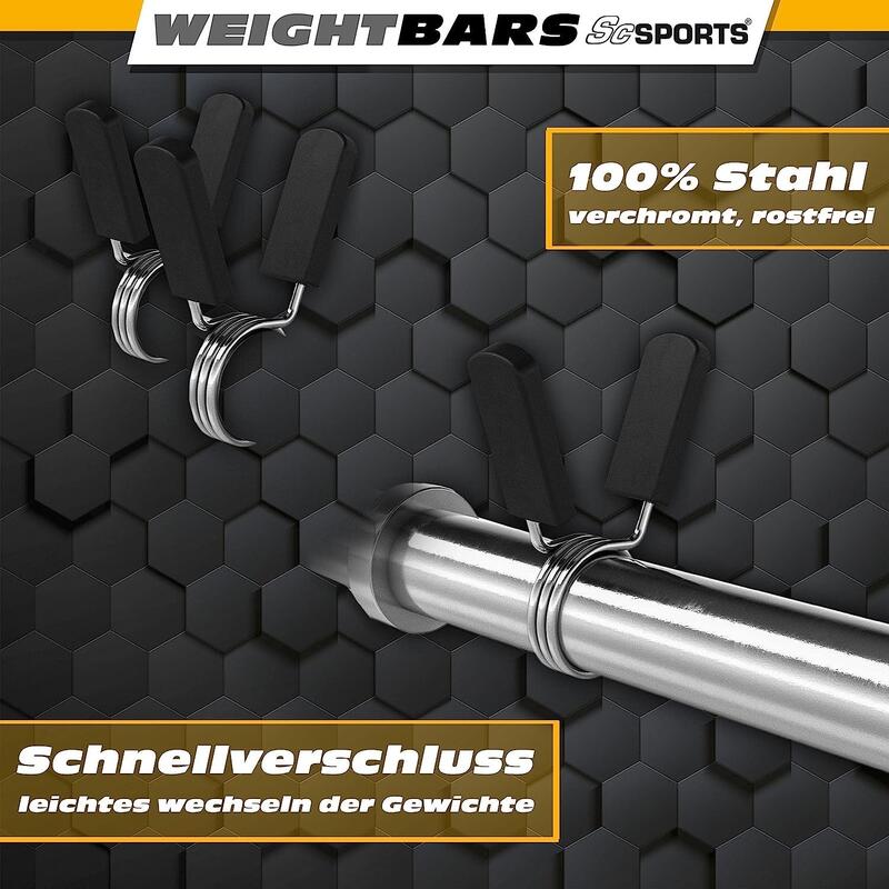 Bara de haltere de 120 cm 30mm pana la 120 kg otel crom blocare cu arc