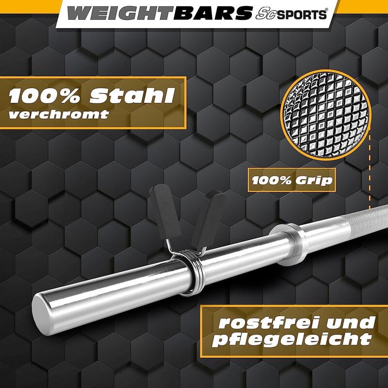 Bara de haltere de 120 cm 30mm pana la 120 kg otel crom blocare cu arc