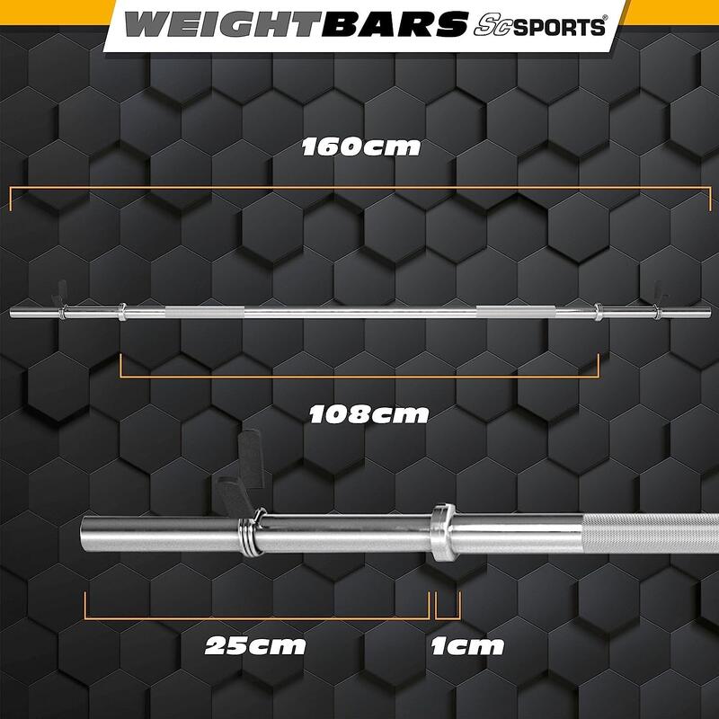 Bara de haltere de 120 cm 30mm pana la 120 kg otel crom blocare cu arc