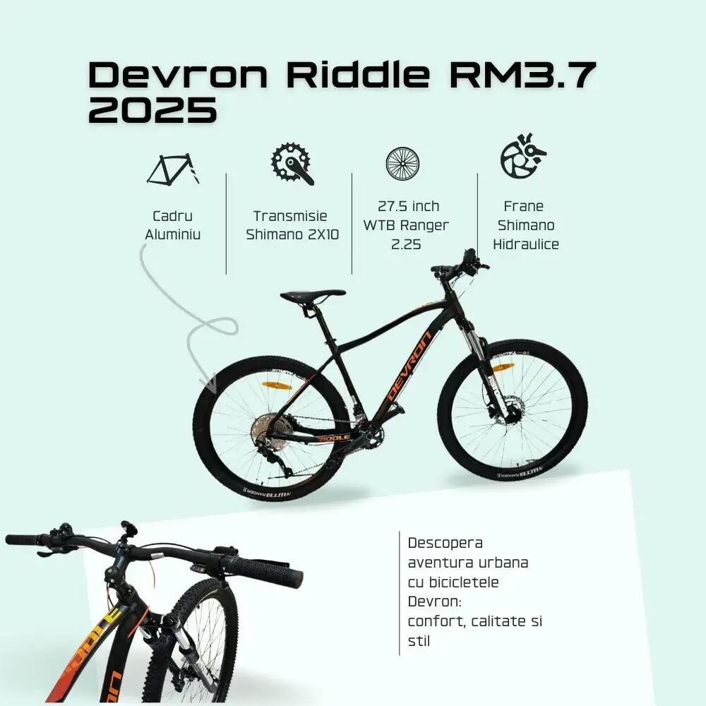 Mtb kerékpár Devron Riddle RM3.7 2025 - 27.5 hüvelyk, S, Fekete 3/4
