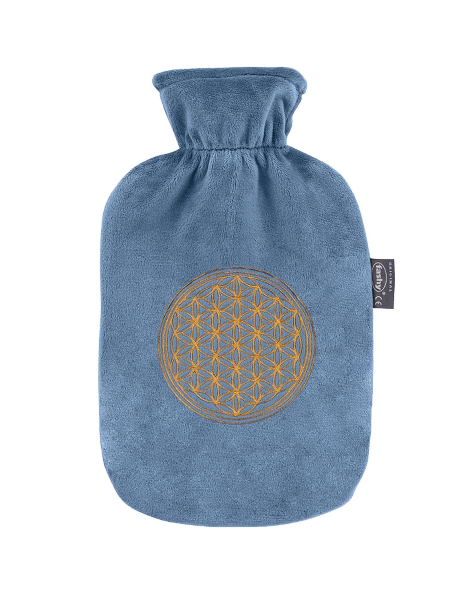 FASHY Fashy 2 Litre Hot Water Bottle with Geometric Plush Cover - Steel Blue