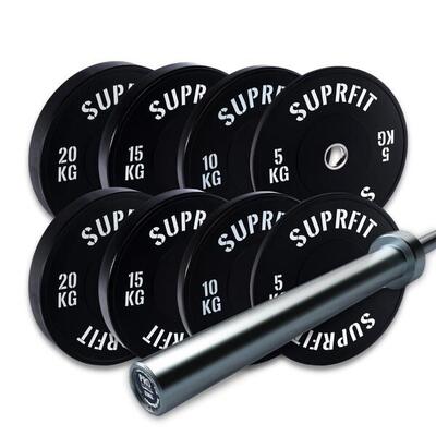 Suprfit econ bumper plates wit logo set, 100 kg set pro training bar - 20 kg