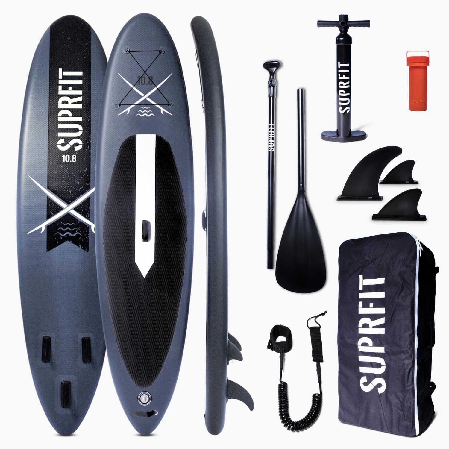 SUPRFIT Opblaasbare SUP-board set - Touring Stand Up Paddle 10'8 Lailani Grijs - Zwart