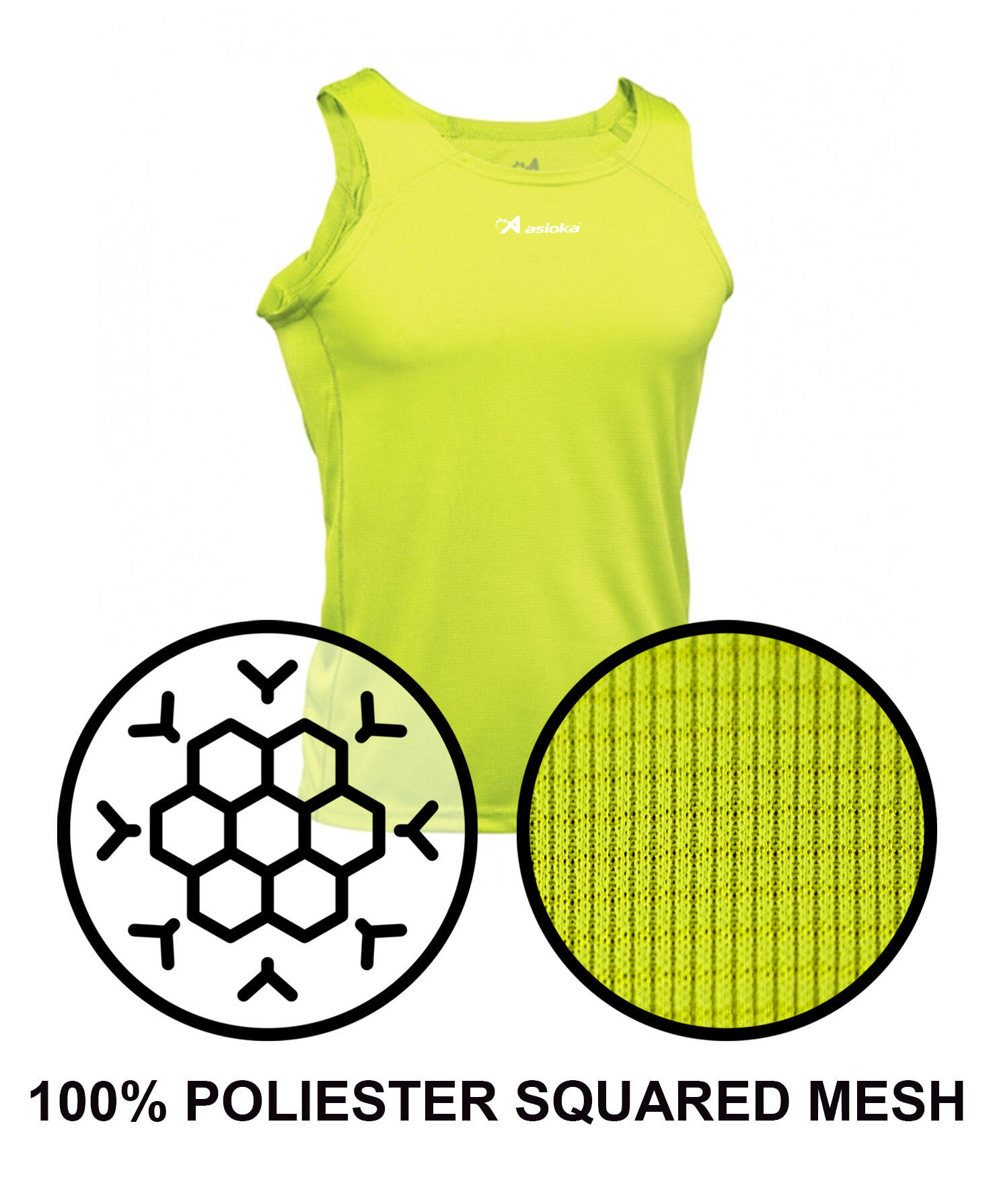 Camisola de corrida para homem sem mangas Asioka TIBER Amarelo Fluor. Respirável 6/7
